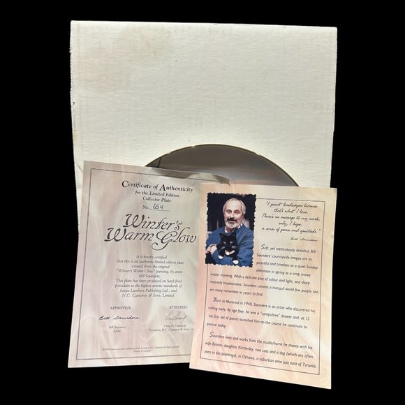 Vintage Collector Plate 'Winter's Warm Glow' by Bill Saunders, 8 1/4" - Picture 3 of 4